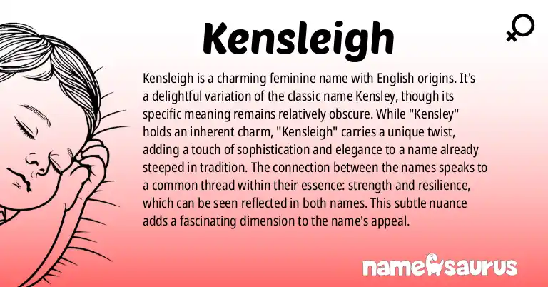 Infographic about Kensleigh name meaning, Kensleigh is a name from English origin(s).