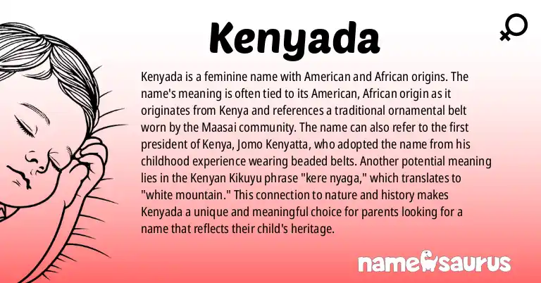 Infographic about Kenyada name meaning, Kenyada is a name from American, African origin(s).