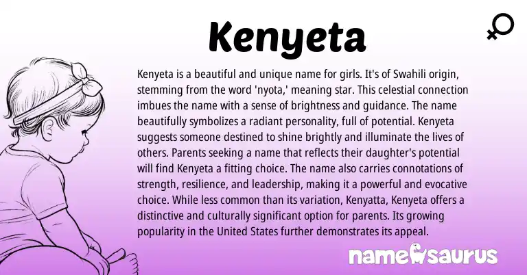 Infographic about Kenyeta name meaning, Kenyeta is a name from Swahili origin(s).