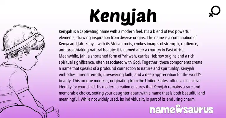 Infographic about Kenyjah name meaning, Kenyjah is a name from African, Hebrew origin(s).