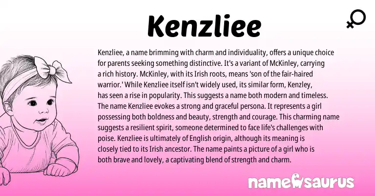 Infographic about Kenzliee name meaning, Kenzliee is a name from Irish origin(s).