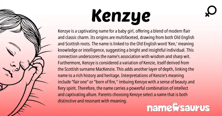 Infographic about Kenzye name meaning, Kenzye is a name from English origin(s).
