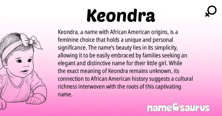 Infographic about Keondra name meaning, Keondra is a name from African American origin(s).