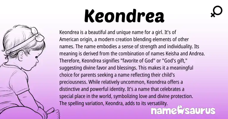 Infographic about Keondrea name meaning, Keondrea is a name from American origin(s).
