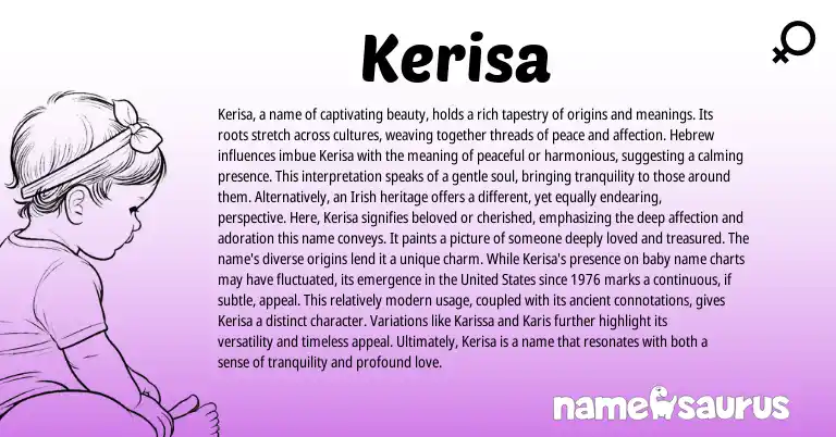 Infographic about Kerisa name meaning, Kerisa is a name from Hebrew, Irish origin(s).