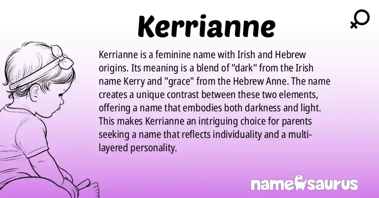 Infographic about Kerrianne name meaning, Kerrianne is a name from Irish, Hebrew origin(s).