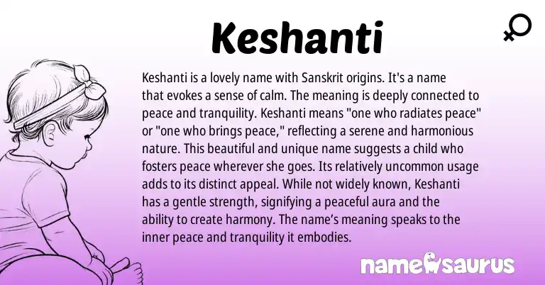 Infographic about Keshanti name meaning, Keshanti is a name from Sanskrit origin(s).