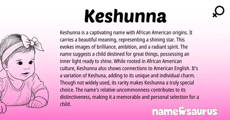 Infographic about Keshunna name meaning, Keshunna is a name from African, American origin(s).