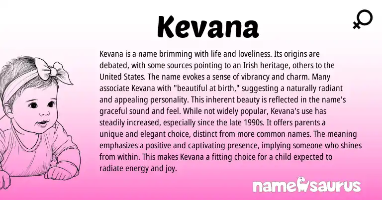 Infographic about Kevana name meaning, Kevana is a name from Irish, American origin(s).