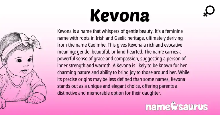 Infographic about Kevona name meaning, Kevona is a name from Gaelic, Irish origin(s).