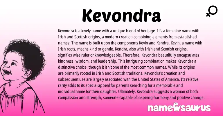 Infographic about Kevondra name meaning, Kevondra is a name from Scottish, Irish origin(s).