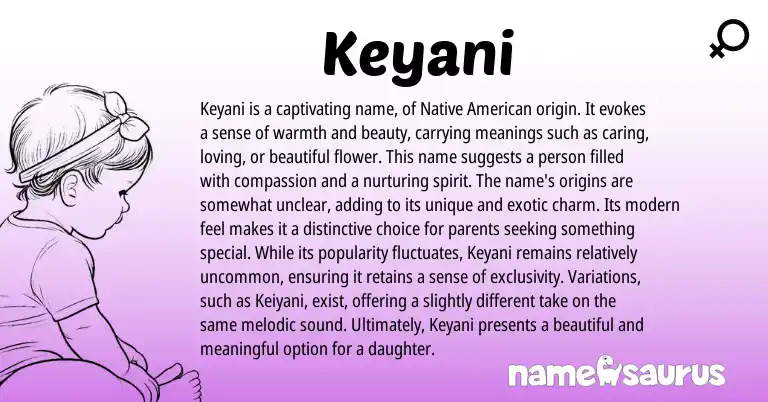 Infographic about Keyani name meaning, Keyani is a name from American origin(s).