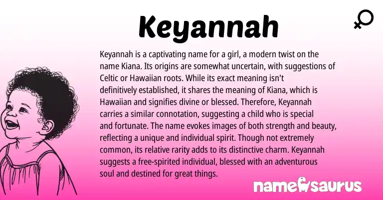Infographic about Keyannah name meaning, Keyannah is a name from English, Hawaiian origin(s).