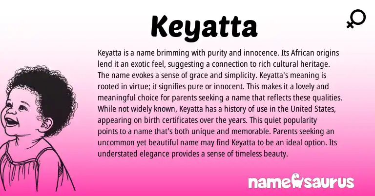 Infographic about Keyatta name meaning, Keyatta is a name from African origin(s).