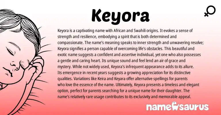 Infographic about Keyora name meaning, Keyora is a name from African, Swahili origin(s).