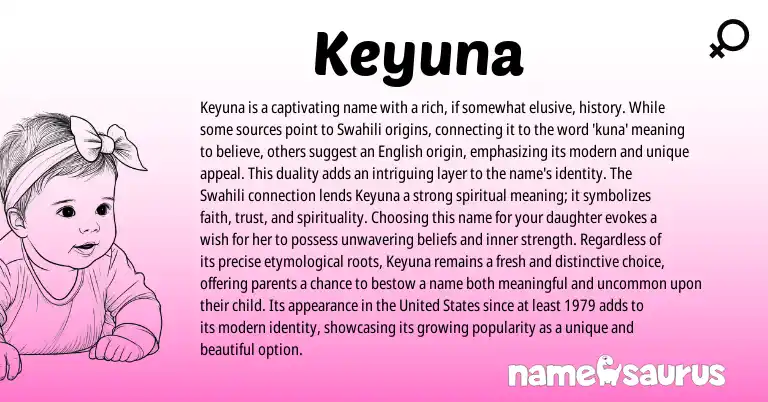 Infographic about Keyuna name meaning, Keyuna is a name from African, Swahili, American origin(s).