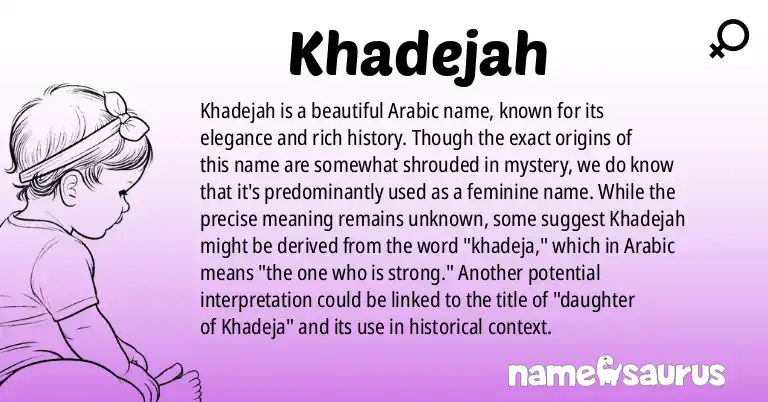 Infographic about Khadejah name meaning, Khadejah is a name from Arabic origin(s).