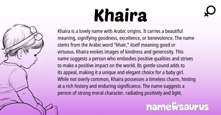 Infographic about Khaira name meaning, Khaira is a name from Arabic origin(s).