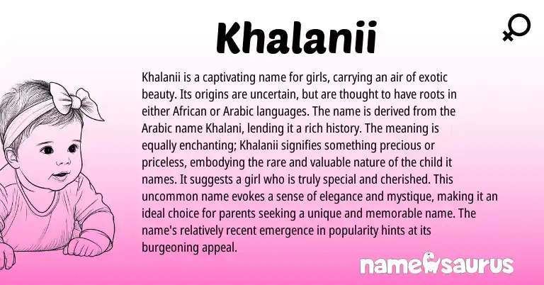 Infographic about Khalanii name meaning, Khalanii is a name from Arabic origin(s).