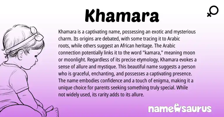Infographic about Khamara name meaning, Khamara is a name from Arabic origin(s).