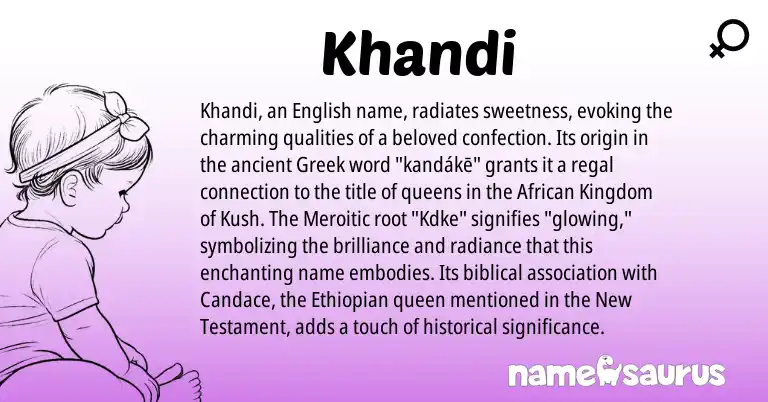 Infographic about Khandi name meaning, Khandi is a name from Ethiopian, English, African, Greek origin(s).