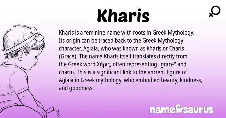 Infographic about Kharis name meaning, Kharis is a name from Greek Mythology origin(s).