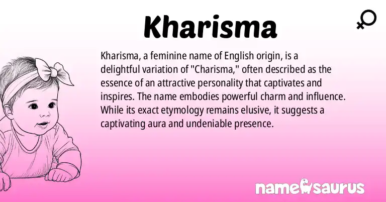 Infographic about Kharisma name meaning, Kharisma is a name from English origin(s).