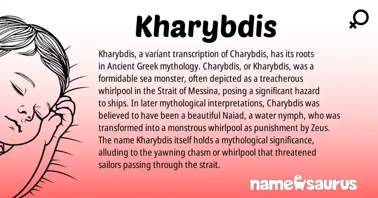 Infographic about Kharybdis name meaning, Kharybdis is a name from Ancient Greek origin(s).