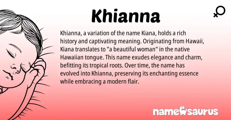 Infographic about Khianna name meaning, Khianna is a name from Hawaiian origin(s).