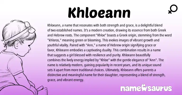 Infographic about Khloeann name meaning, Khloeann is a name from Greek, Hebrew origin(s).