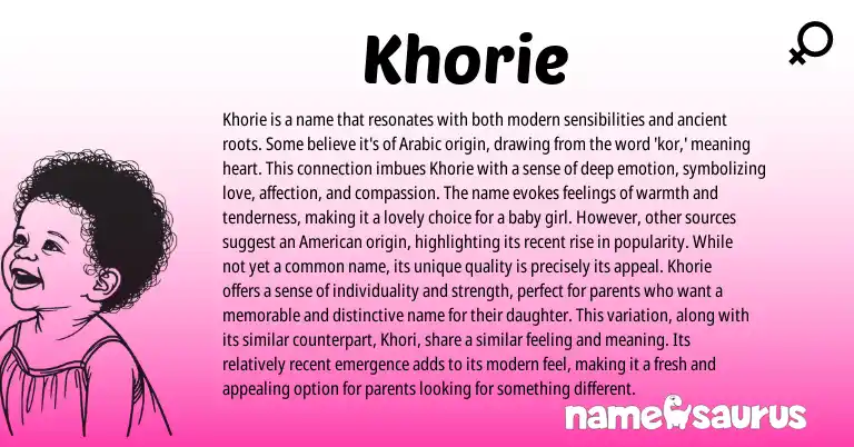 Infographic about Khorie name meaning, Khorie is a name from Arabic origin(s).