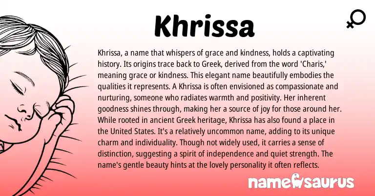 Infographic about Khrissa name meaning, Khrissa is a name from Greek origin(s).