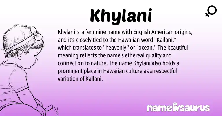 Infographic about Khylani name meaning, Khylani is a name from English (American) origin(s).