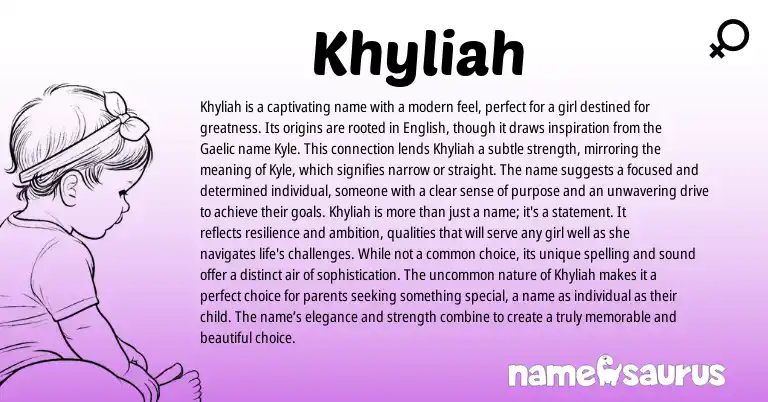 Infographic about Khyliah name meaning, Khyliah is a name from Gaelic origin(s).