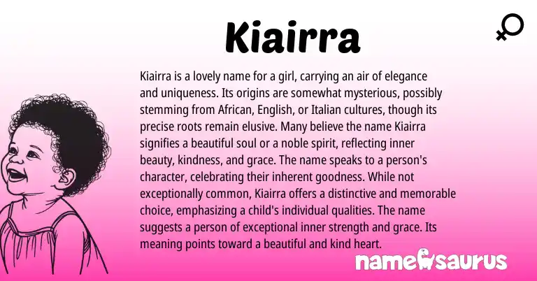 Infographic about Kiairra name meaning, Kiairra is a name from African origin(s).