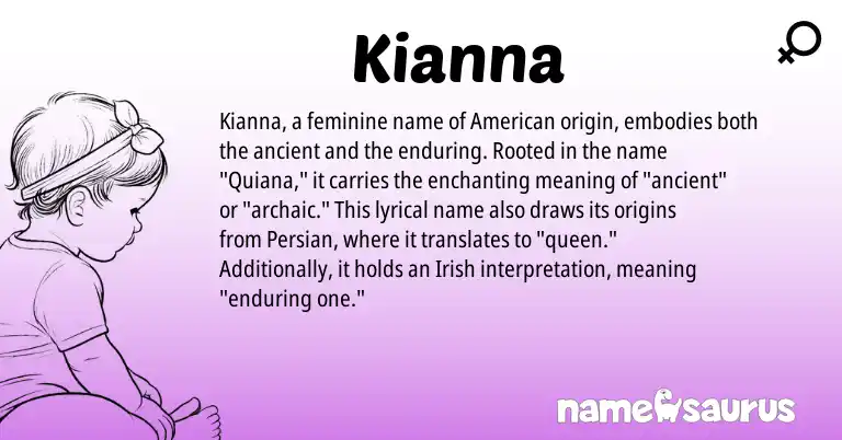 Infographic about Kianna name meaning, Kianna is a name from Irish, Persian, American origin(s).