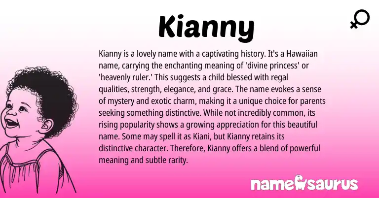 Infographic about Kianny name meaning, Kianny is a name from Hawaiian origin(s).