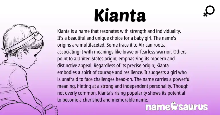 Infographic about Kianta name meaning, Kianta is a name from African origin(s).