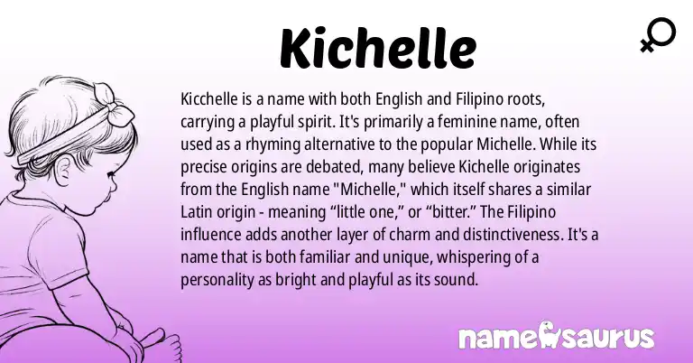 Infographic about Kichelle name meaning, Kichelle is a name from English, Filipino origin(s).
