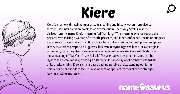 Infographic about Kiere name meaning, Kiere is a name from African, Swahili origin(s).