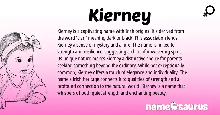 Infographic about Kierney name meaning, Kierney is a name from Irish origin(s).