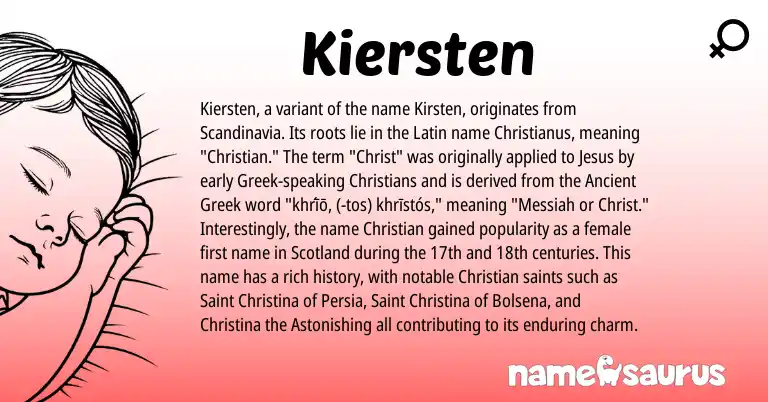 Infographic about Kiersten name meaning, Kiersten is a name from Ancient Greek, Latin, Greek origin(s).