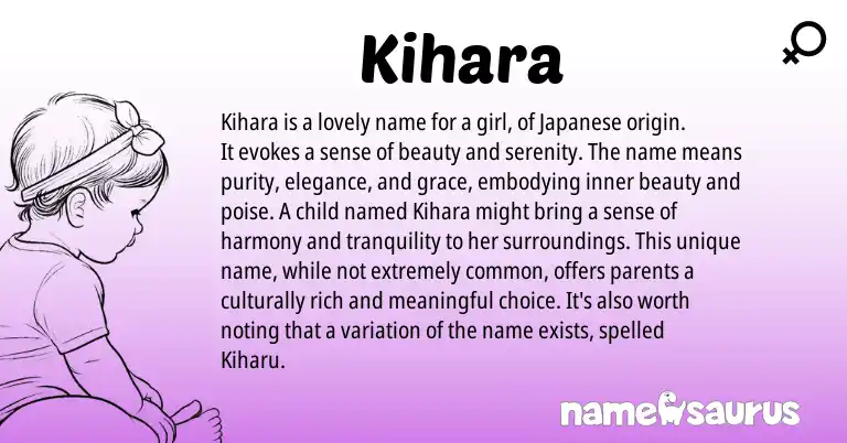 Infographic about Kihara name meaning, Kihara is a name from Japanese origin(s).