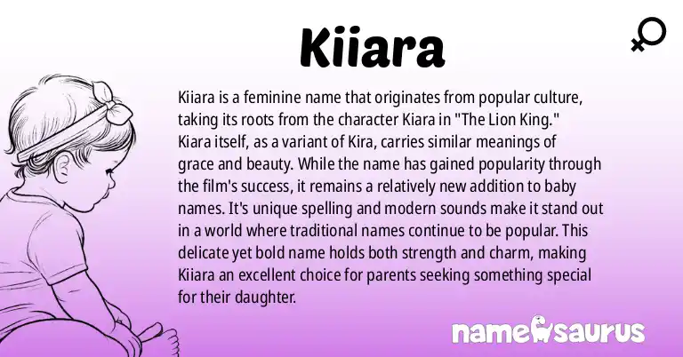 Infographic about Kiiara name meaning, Kiiara is a name from Popular Culture origin(s).