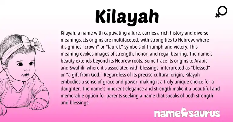 Infographic about Kilayah name meaning, Kilayah is a name from Hebrew origin(s).