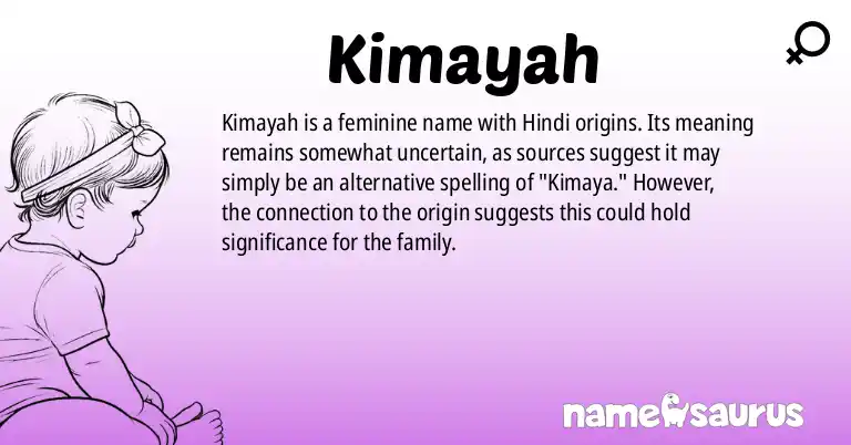 Infographic about Kimayah name meaning, Kimayah is a name from Hindi origin(s).