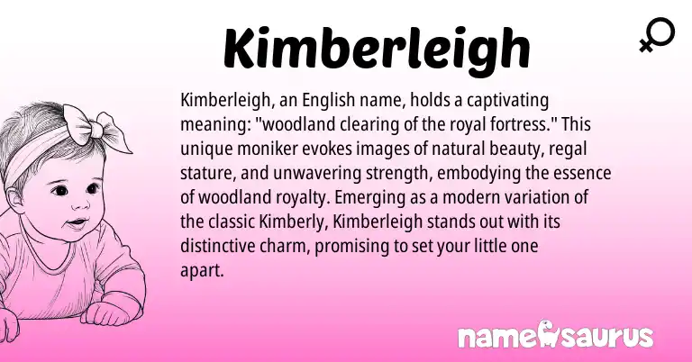 Infographic about Kimberleigh name meaning, Kimberleigh is a name from English origin(s).