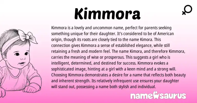 Infographic about Kimmora name meaning, Kimmora is a name from English origin(s).