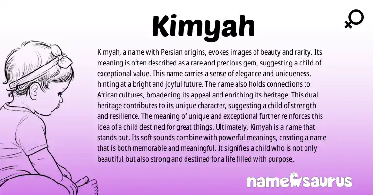 Infographic about Kimyah name meaning, Kimyah is a name from Persian origin(s).