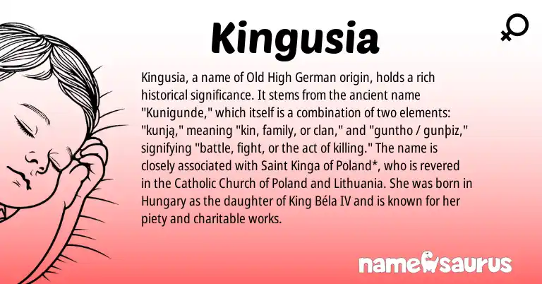 Infographic about Kingusia name meaning, Kingusia is a name from Old High German origin(s).